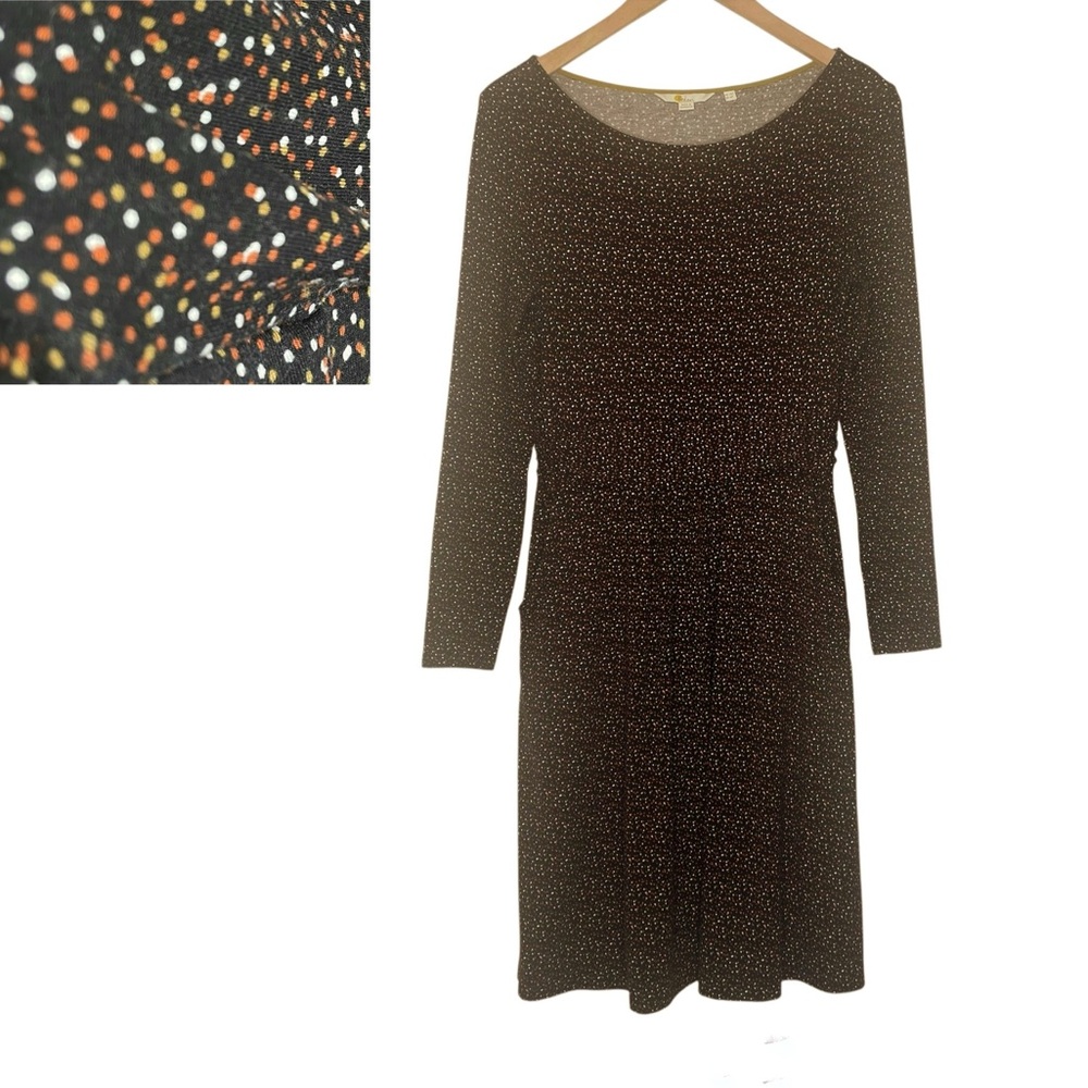Boden Abigail Jersey Dress Dots Size 6 Petite Long Slv Pockets Ruched 6P Classic